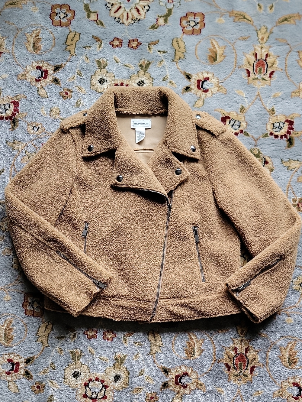 For The Republic Camel Teddy Moto Jacket Large